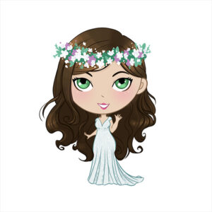 illustration of a girl with a flower crown and dress