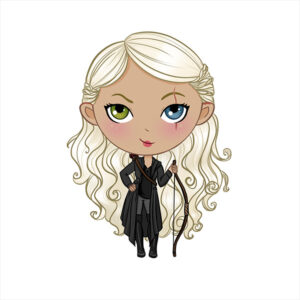 illustration of a woman with blond hair and a dark outfit