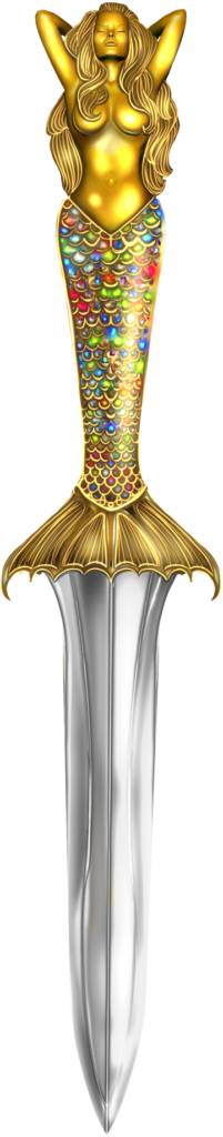Dagger with a gold handle in the shape of a mermaid.