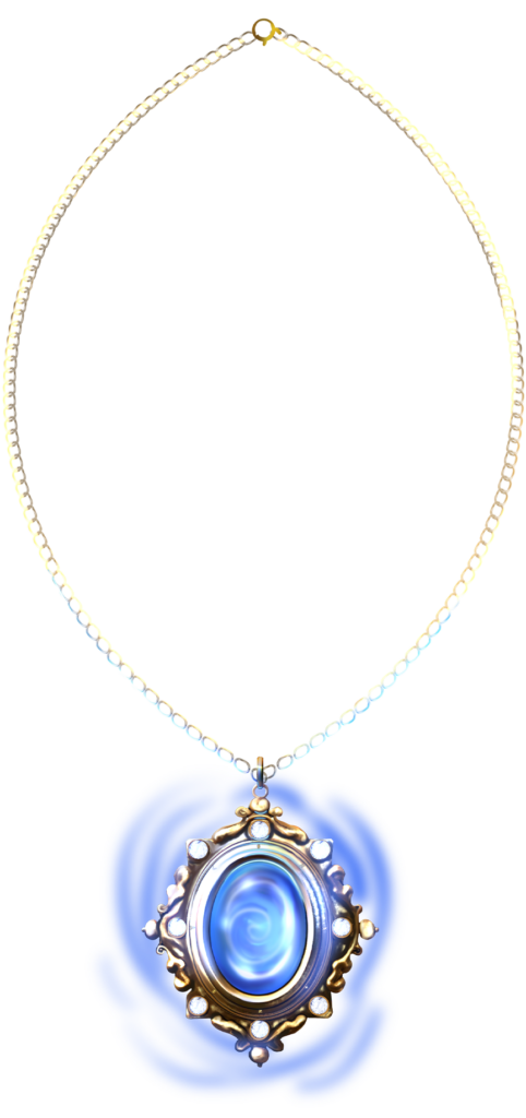 Illustrated necklace featuring a blue stone